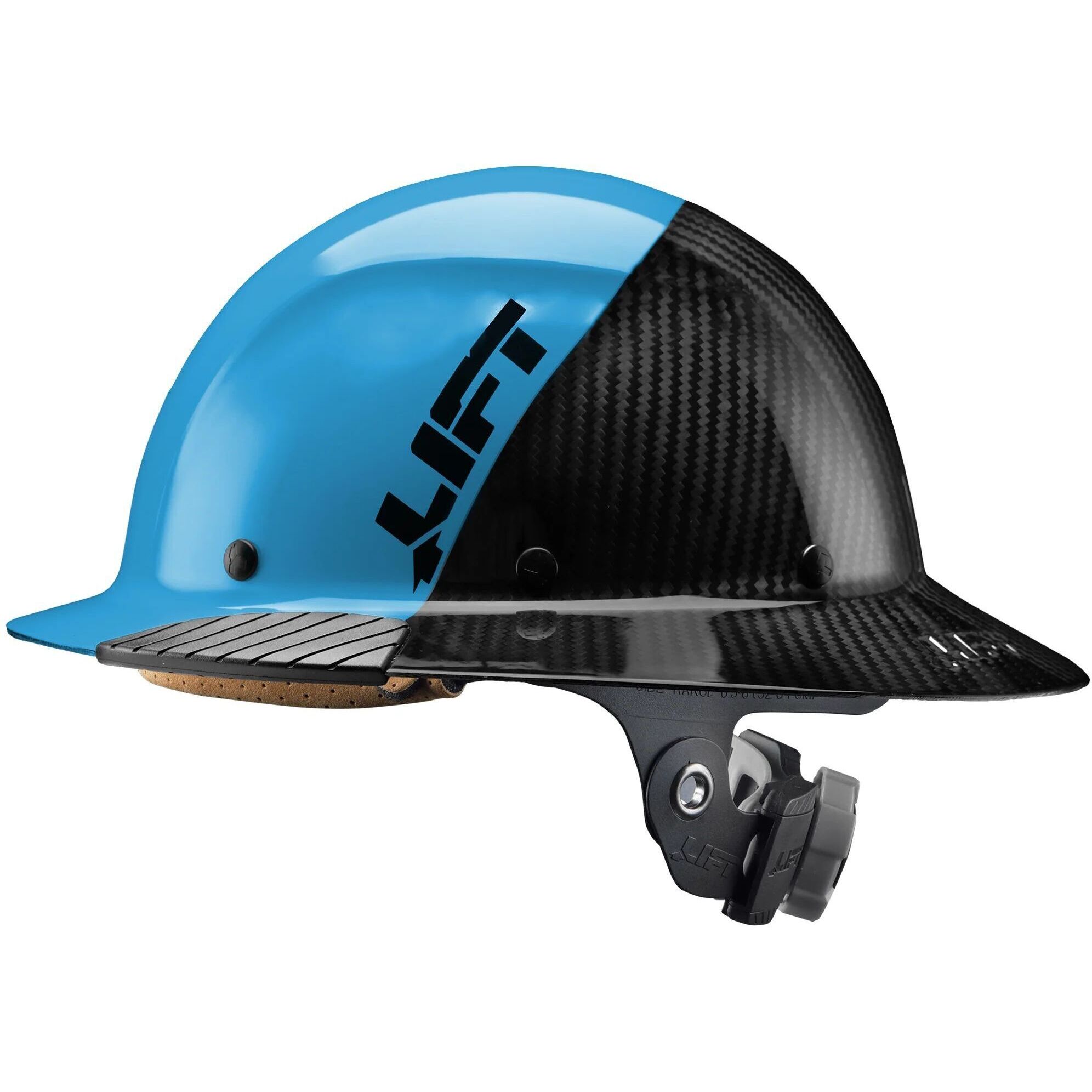 Lift Safety HDF50C-24CC  Dax Fifty/50 Carbon Fiber Hard Hat Full Brim Style with Brim Grip - Cyan and Black