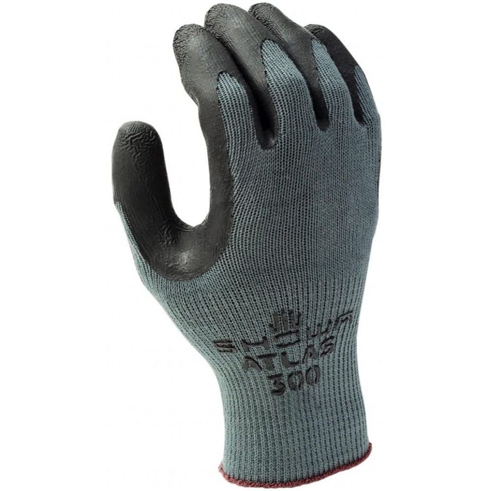 Showa Atlas 300BM-08 Black Natural Rubber Latex Palm with Polyester/Cotton Liner Super Grip Gloves - Medium Showa Atlas 300BM-08 Black Natural Rubber Latex Palm with Polyester/Cotton Liner Super Grip Gloves - Medium
