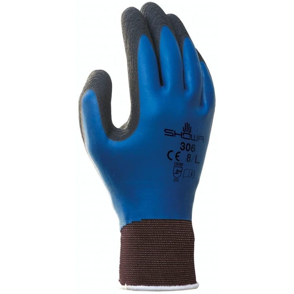 Showa 306L-08  Breathable and Water Repellant Fully Coated Latex Grip Gloves  - Large