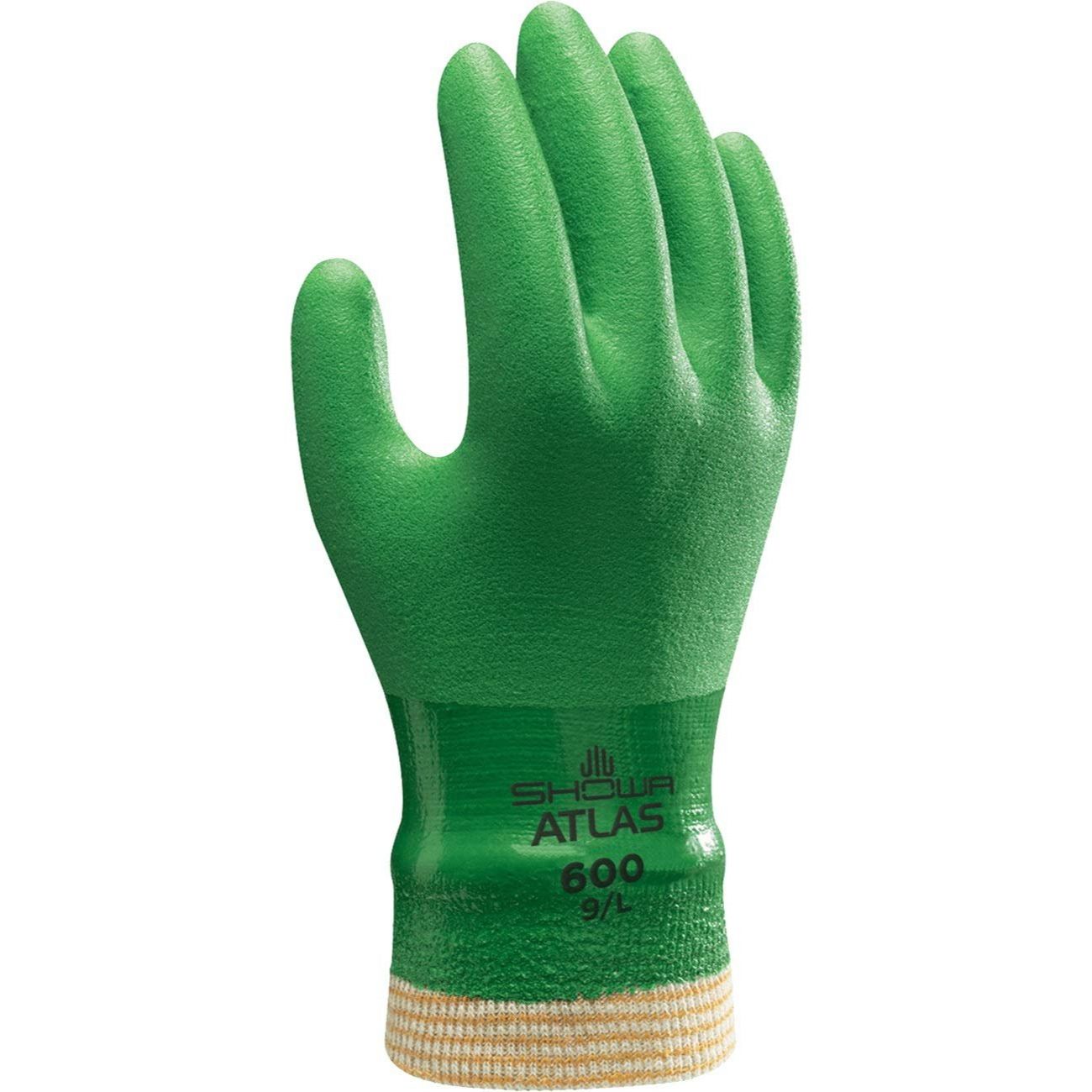 Showa Atlas 600L-09 Full PVC Dipped Coating with Cotton Liner Knit Wrist Gloves - Large