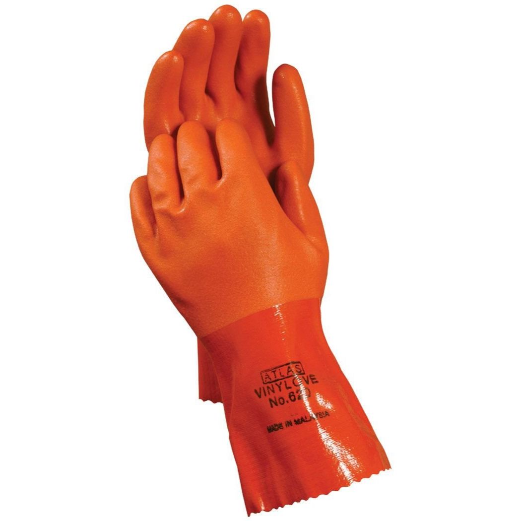 Showa Atlas 620XXL-11 PVC Coated with Cotton Liner 12" Long Cuff Chemical Resistant Gloves - XX-Large