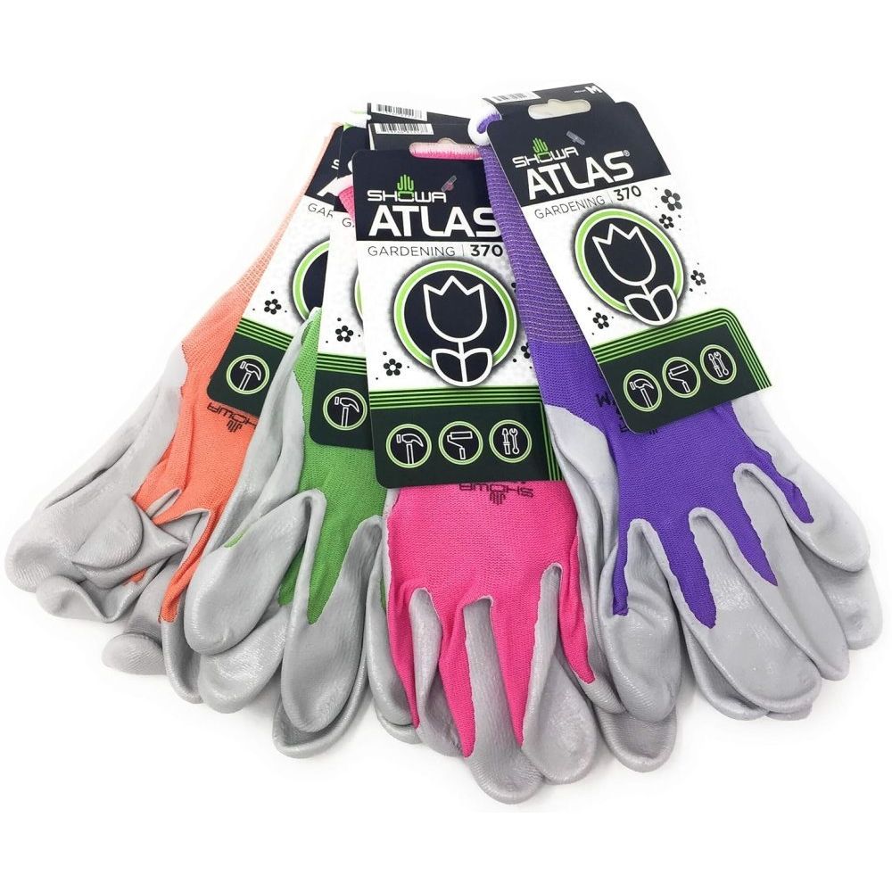 Showa Atlas 370  Nitrile Palm Coated with Nylon Liner Garden Gloves - Medium (Assorted Colors)