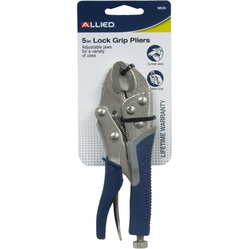 Allied Int 90539 5" Lock Grip Curved Jaw Pliers with Cutter Allied Int 90539 5" Lock Grip Curved Jaw Pliers with Cutter