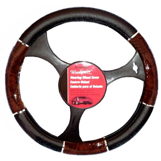 AutoLogix 54-6615  Wood Grip Steering Wheel Cover - Dark Wood