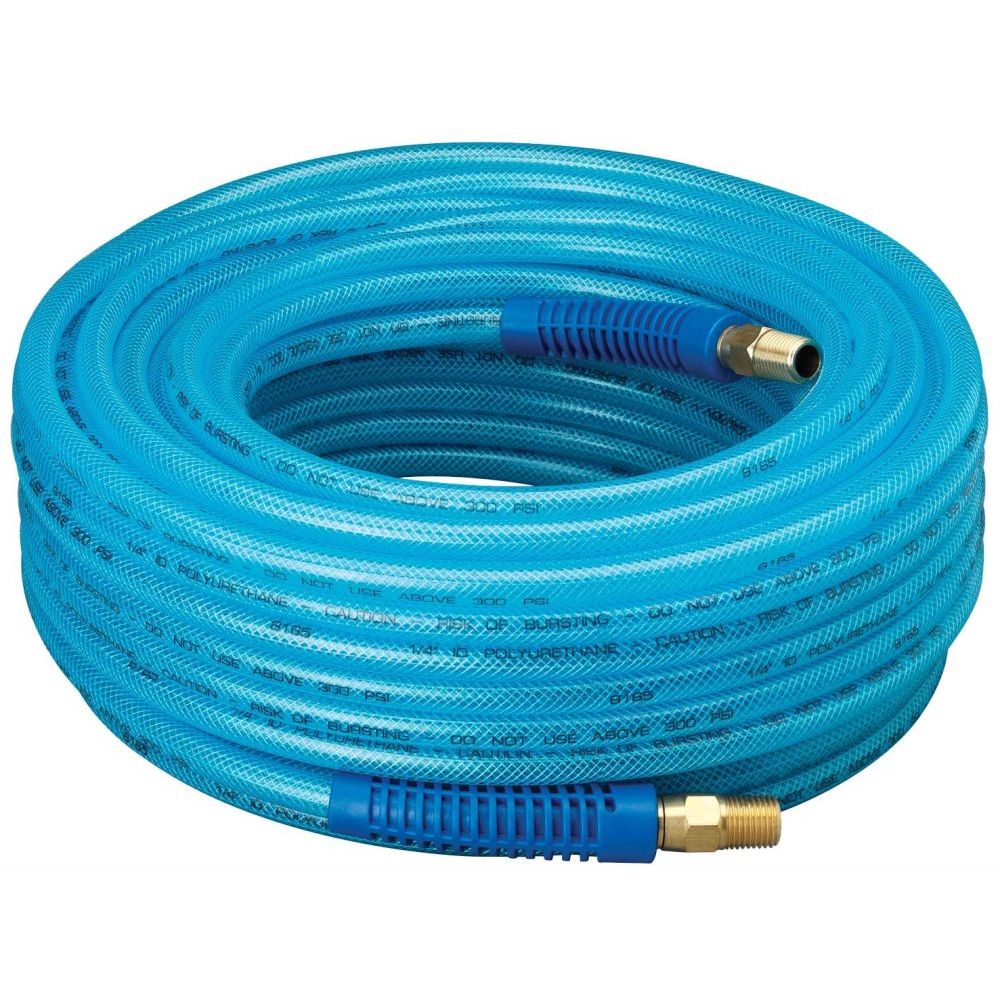 Amflo 12-100E  1/4" x 100' Blue Poly 300 psi Air Hose with 1/4" MNPT Fittings