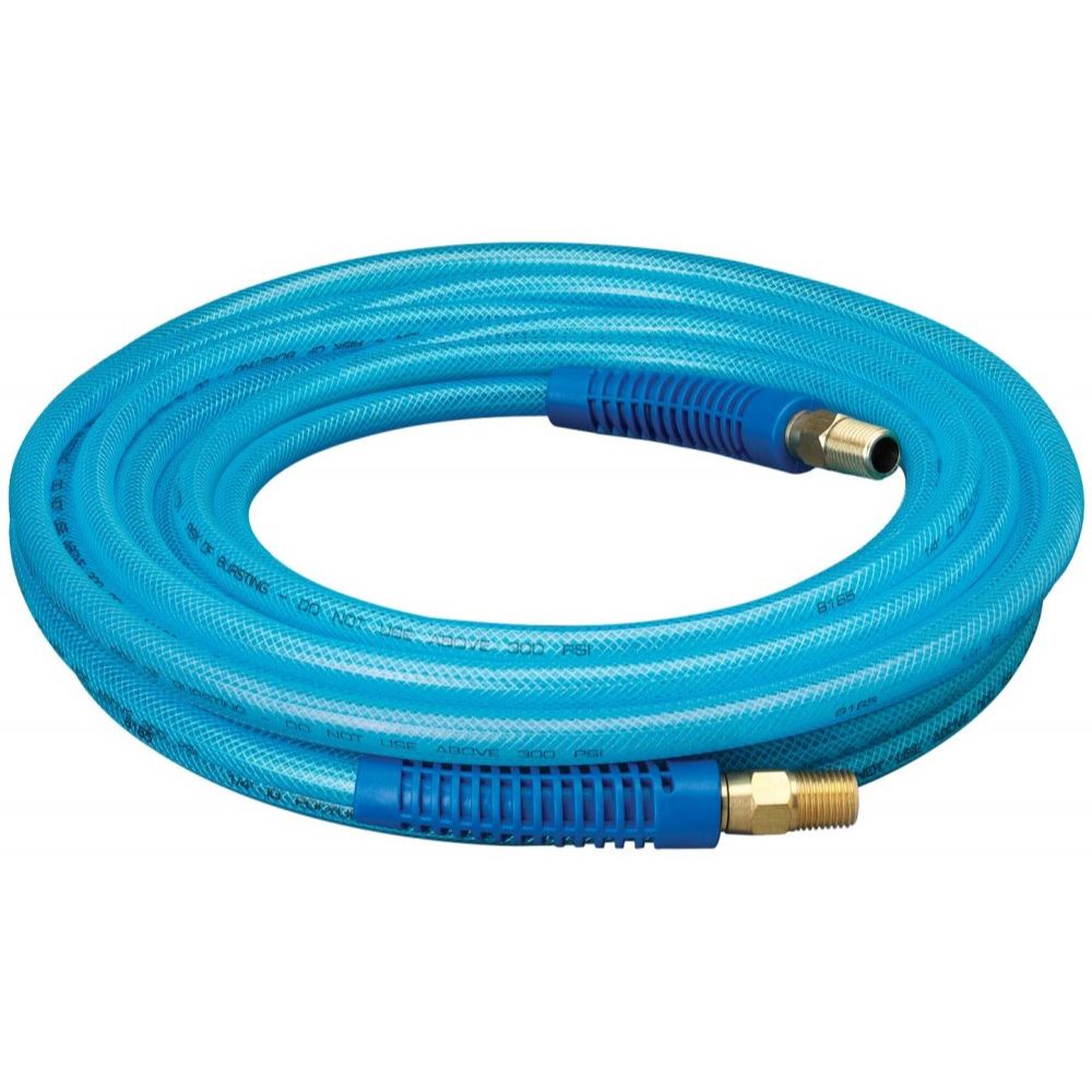 Amflo 12-25E  1/4" x 25' Blue Poly 300 psi Air Hose with 1/4" MNPT Fittings