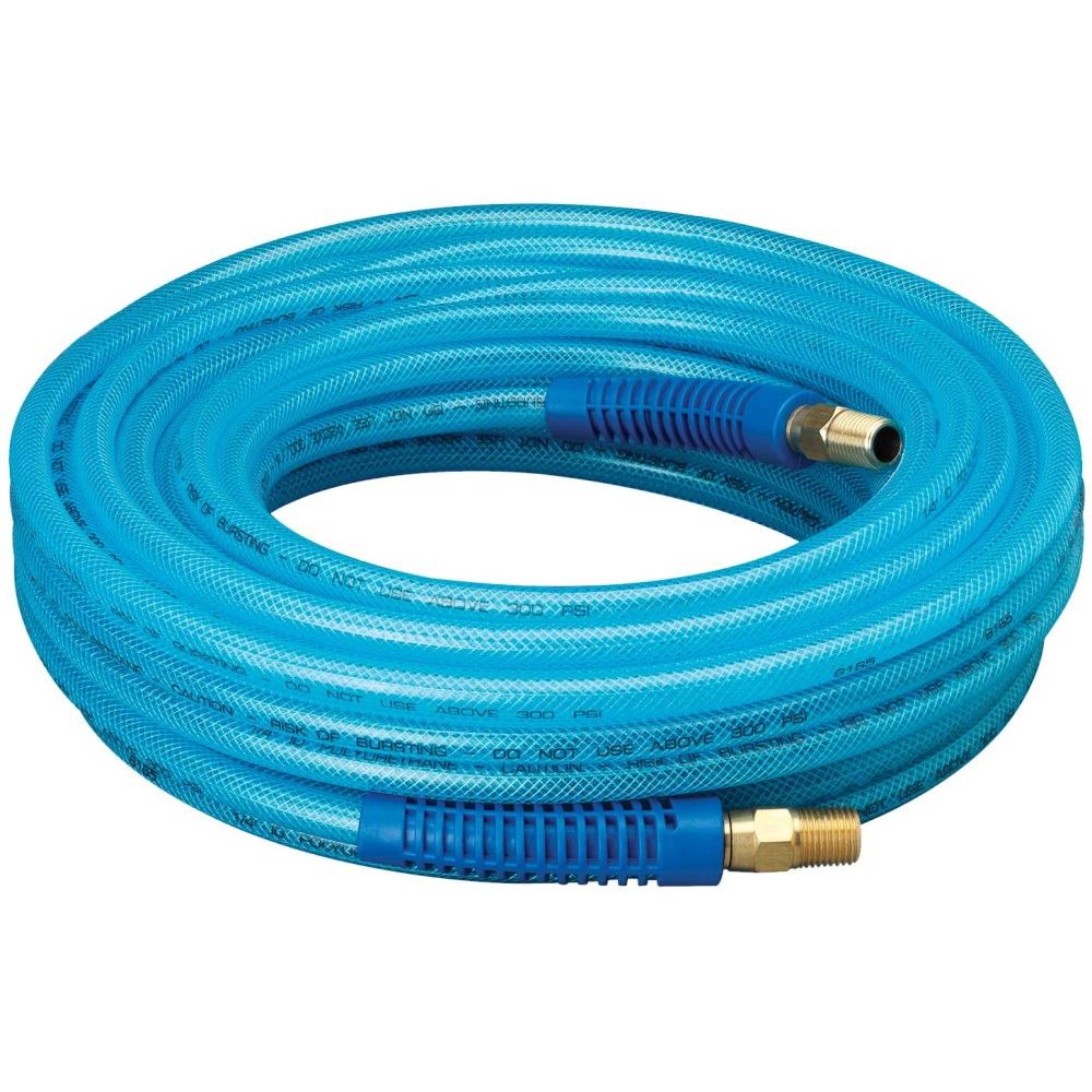 Amflo 12-50E  1/4" x 50' Blue Poly 300 psi Air Hose with 1/4" MNPT Fittings