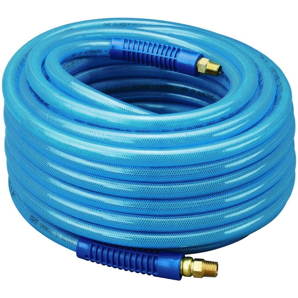 Amflo 13-100AE  3/8" x 100' Blue Poly 300 psi Air Hose with 1/4" MNPT Fittings