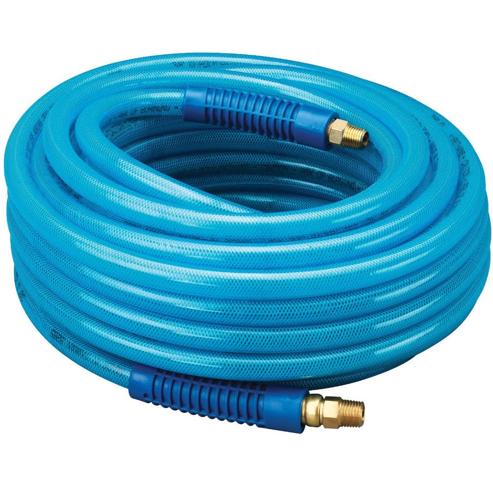 Amflo 13-50AE  3/8" x 50' Blue Poly 300 psi Air Hose with 1/4" MNPT Fittings