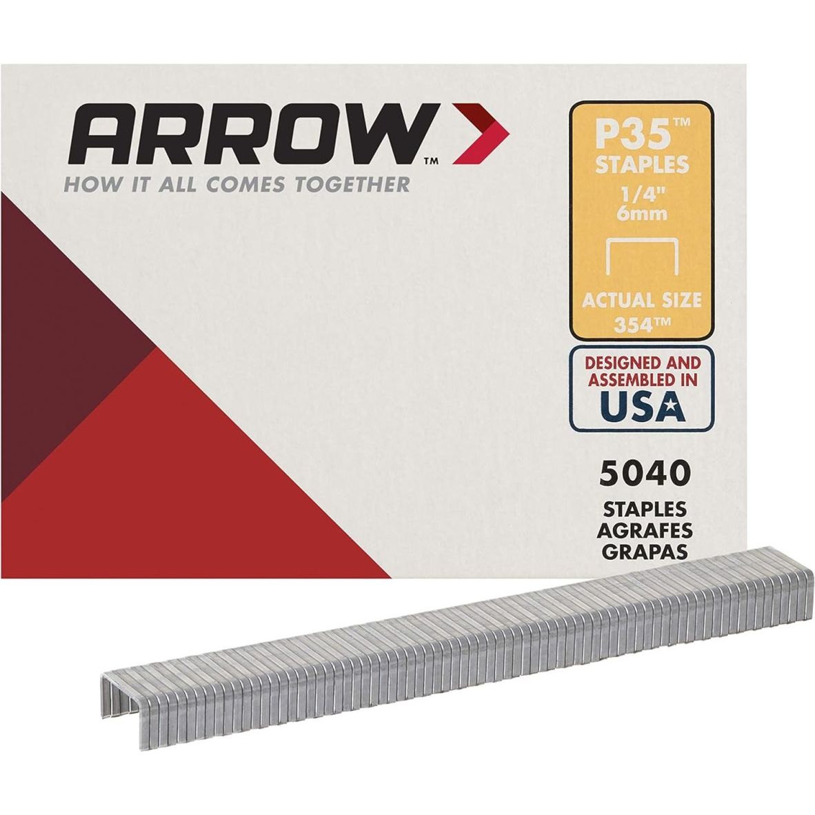 Arrow Fastener 354 1/4" Leg Flat Crown Staples for P35 Plier Type Stapler 5040 per Package