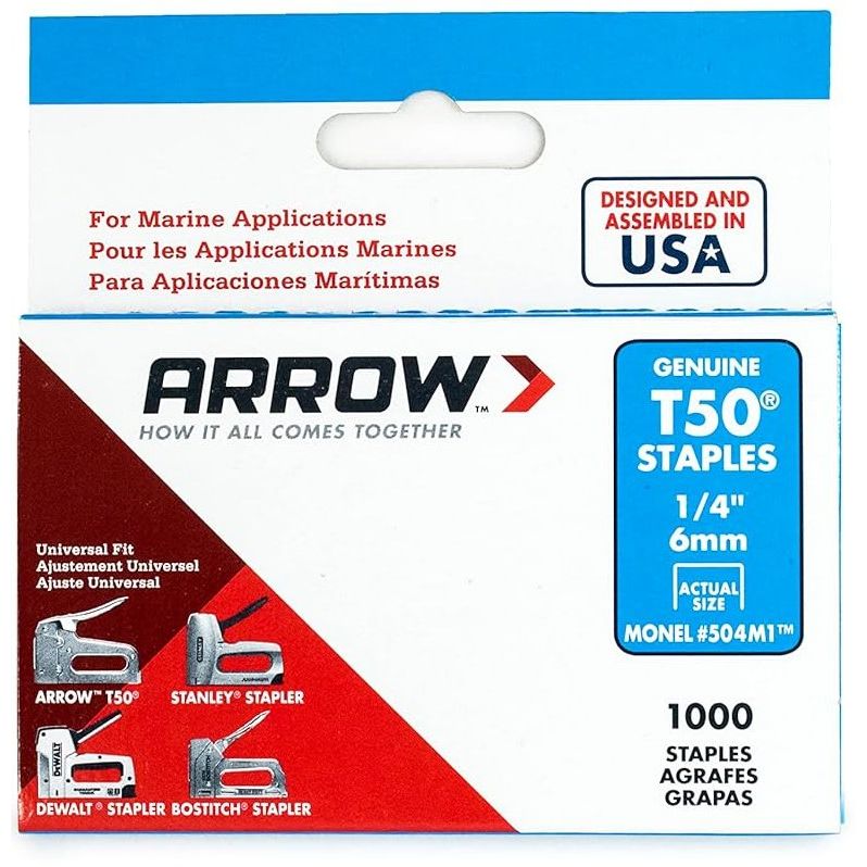 Arrow Fastener 504M1  T50 1/4" Heavy Duty Monel Staples 1000 per Package