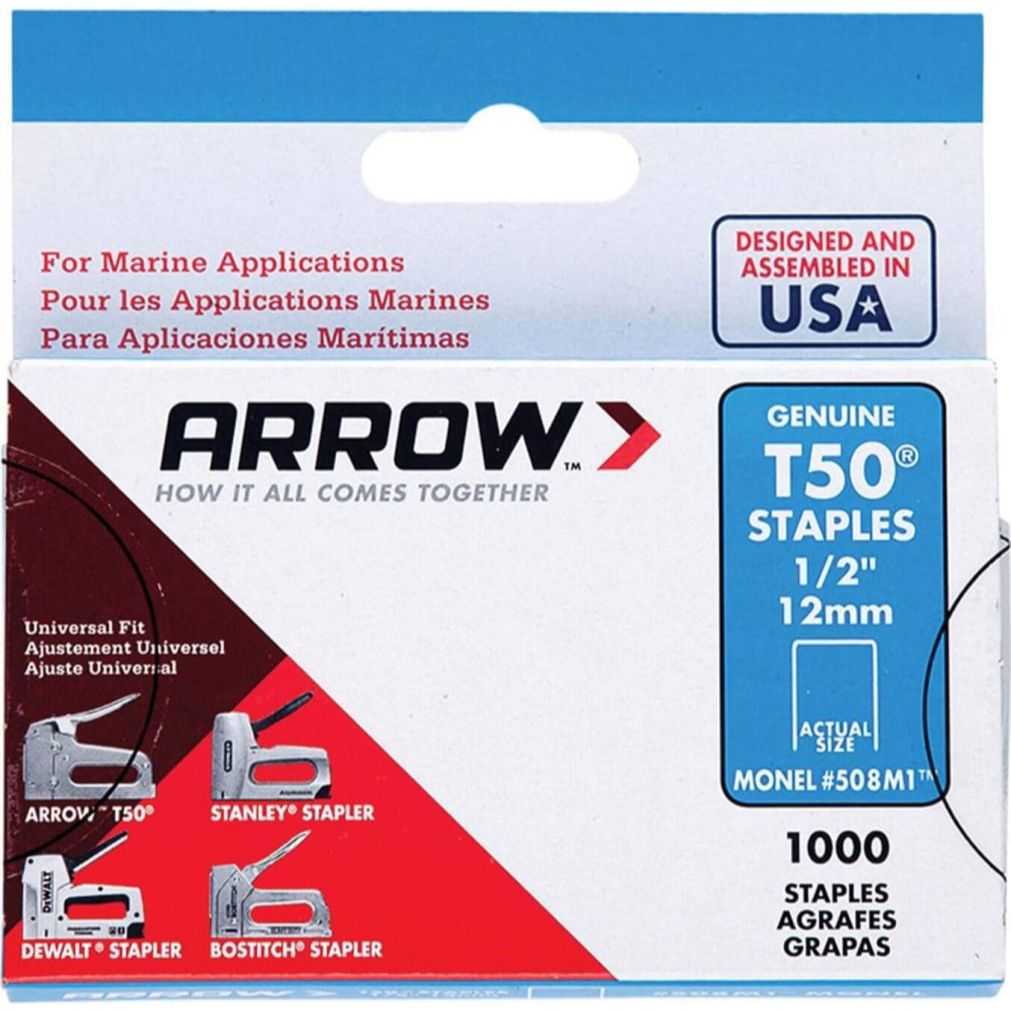 Arrow Fastener 508M1  T50 1/2" Heavy Duty Monel Staples 1000 per Package