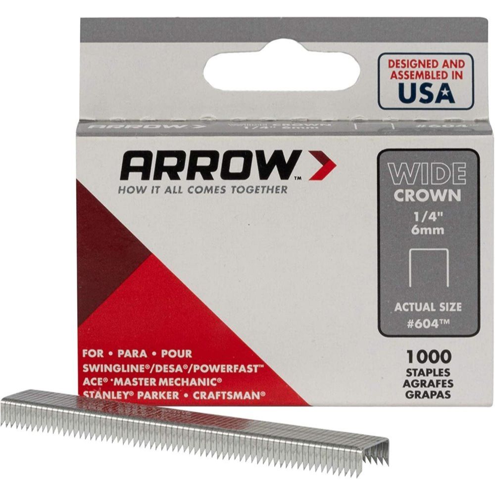 Arrow Fastener 604  1/4" Heavy Duty Wide Crown Staples 1000 per Package