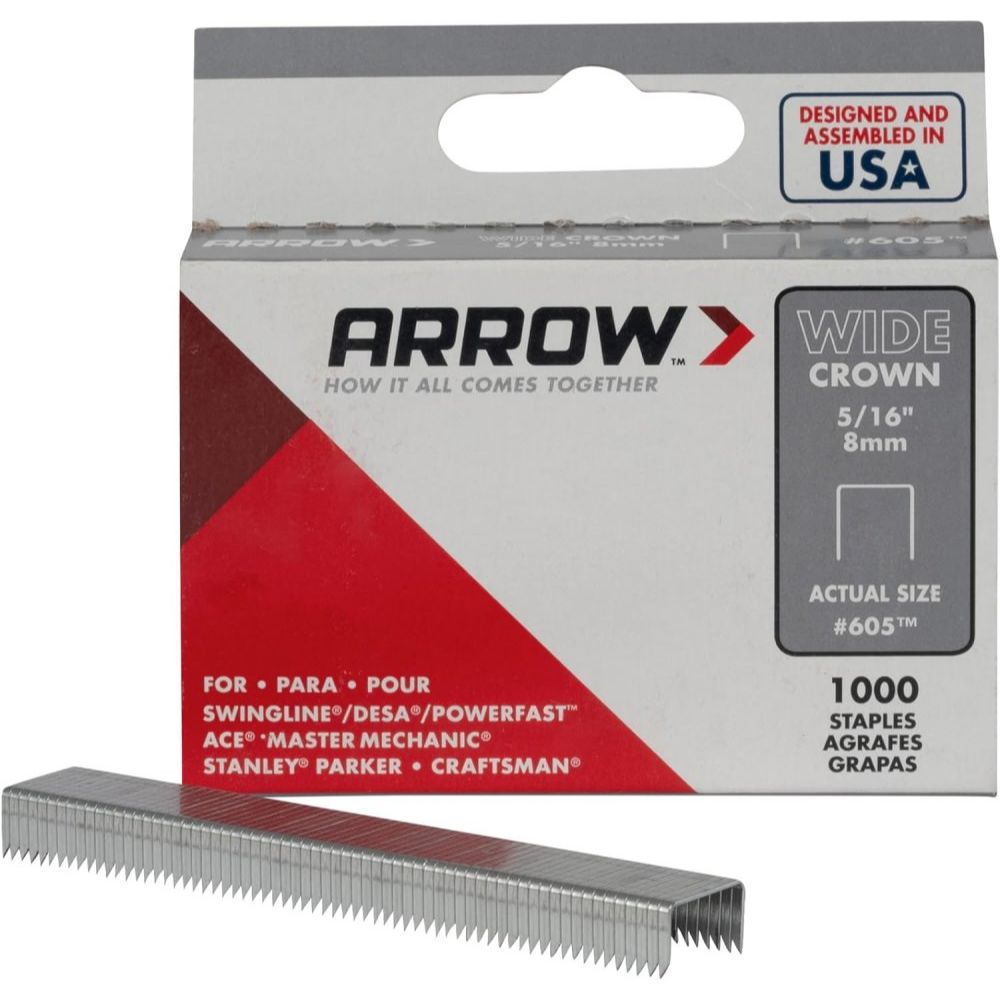 Arrow Fastener 605 5/16" Heavy Duty Wide Crown Staples 1000 per Package Arrow Fastener 605 5/16" Heavy Duty Wide Crown Staples 1000 per Package