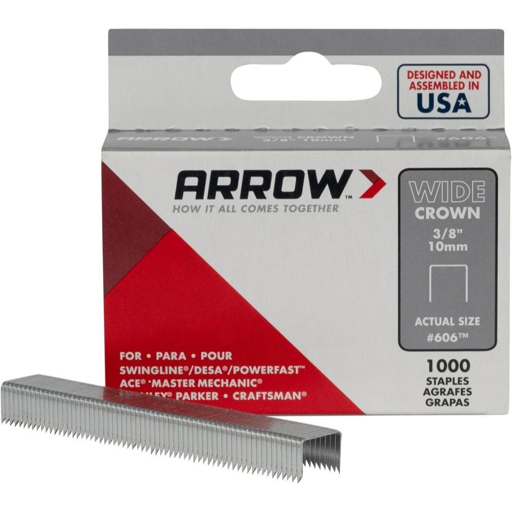 Arrow Fastener 606 3/8" Heavy Duty Wide Crown Staples 1000 per Package Arrow Fastener 606 3/8" Heavy Duty Wide Crown Staples 1000 per Package