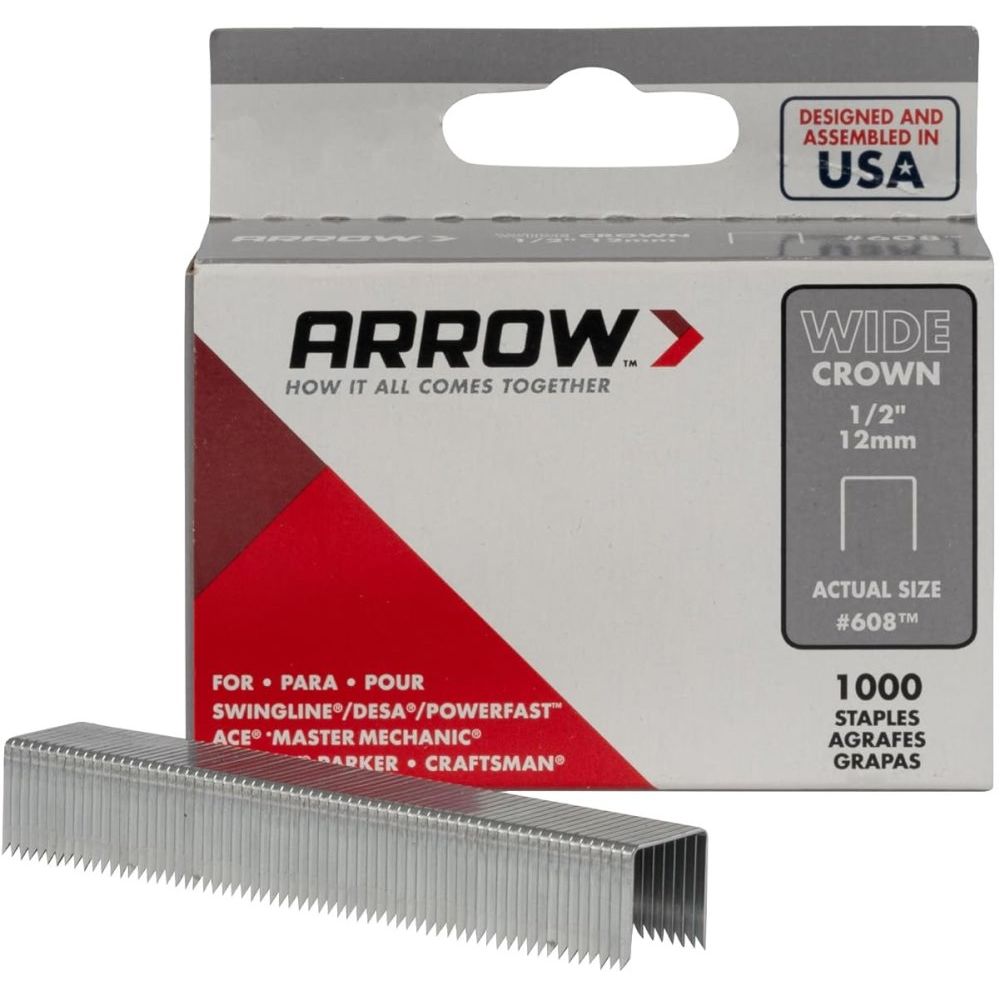 Arrow Fastener 608  1/2" Heavy Duty Wide Crown Staples 1000 per Package