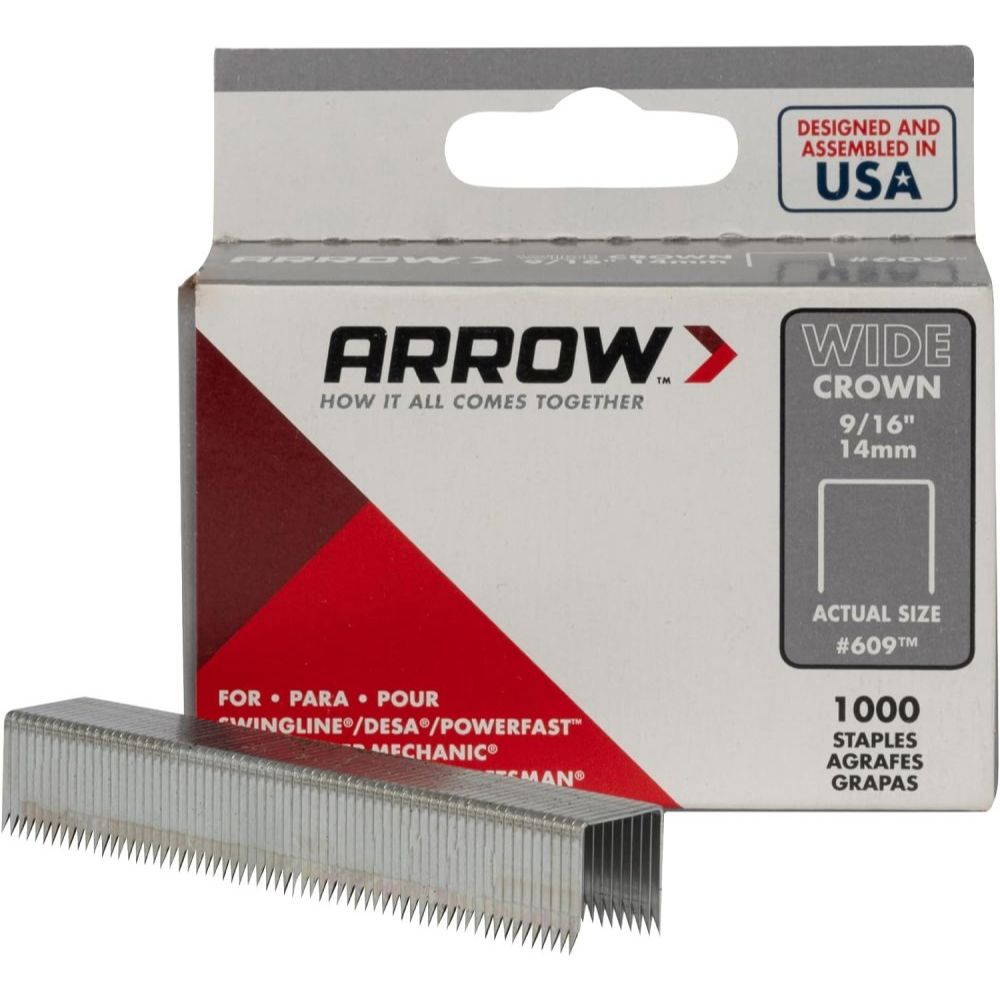 Arrow Fastener 609 9/16" Heavy Duty Wide Crown Staples 1000 per Package Arrow Fastener 609 9/16" Heavy Duty Wide Crown Staples 1000 per Package