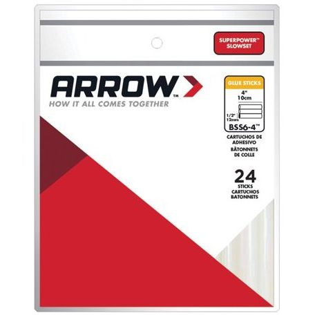 Arrow Fastener BSS6-4  4" x 1/2" SuperPower Slow Set Glue Sticks for Woodworking 24 per Package