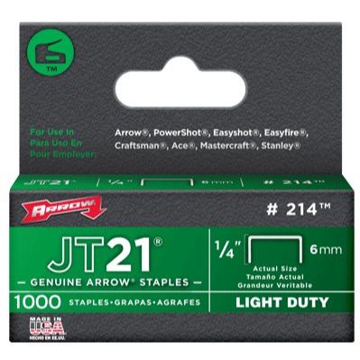 Arrow Fastener 214  JT21 1/4" Flat Crown Light Duty Staples 1000 per Package