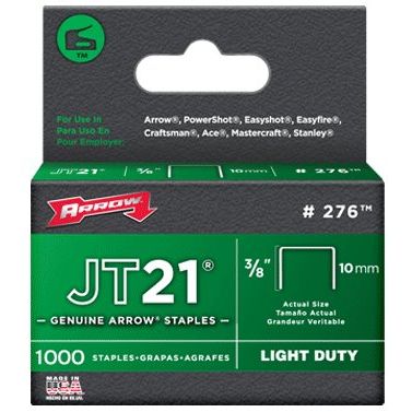 Arrow Fastener 276 JT21 3/8" Flat Crown Light Duty Staples 1000 per Package Arrow Fastener 276 JT21 3/8" Flat Crown Light Duty Staples 1000 per Package