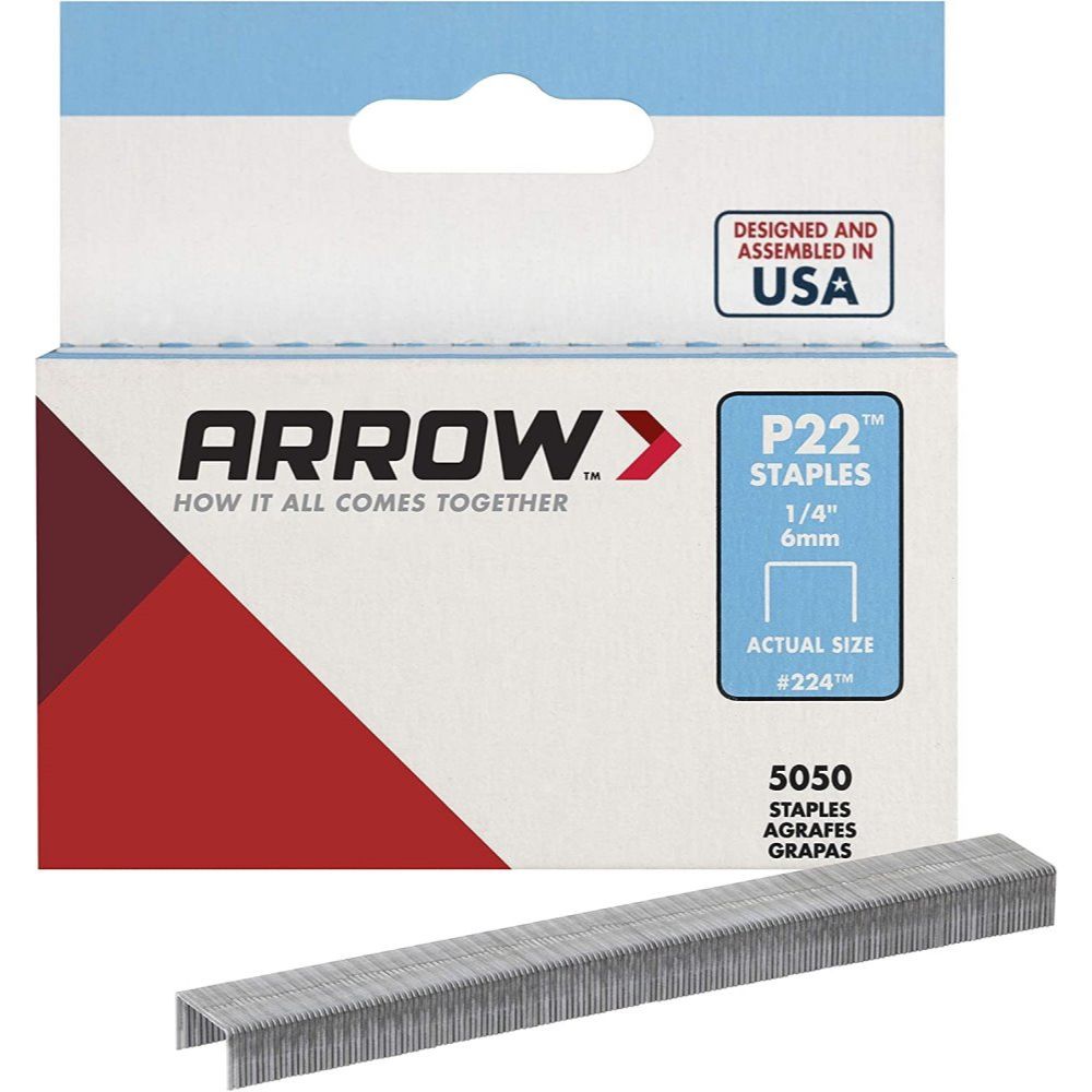 Arrow Fastener 224 P22 1/4" Leg Flat Crown Staples for P22 Plier Type Stapler 5050 per Package Arrow Fastener 224 P22 1/4" Leg Flat Crown Staples for P22 Plier Type Stapler 5050 per Package