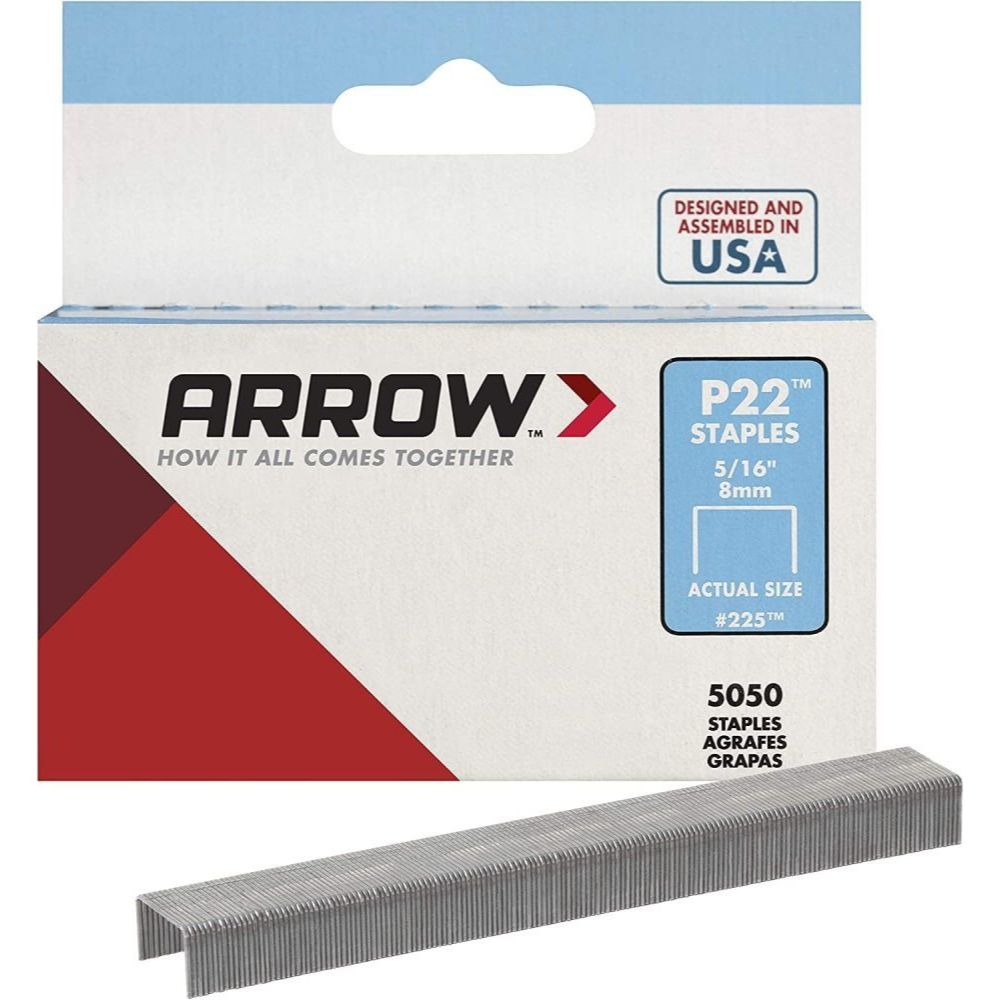 Arrow Fastener 225 P22 5/16" Leg Flat Crown Staples for P22 Plier Type Stapler 5050 per Package Arrow Fastener 225 P22 5/16" Leg Flat Crown Staples for P22 Plier Type Stapler 5050 per Package