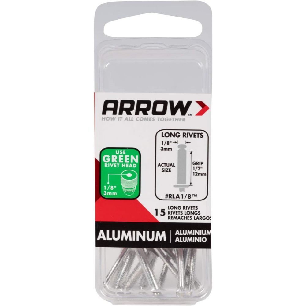 Arrow Fastener RLA1/8 1/8" x 1/2" Long Aluminum Rivet 15 per Package Arrow Fastener RLA1/8 1/8" x 1/2" Long Aluminum Rivet 15 per Package