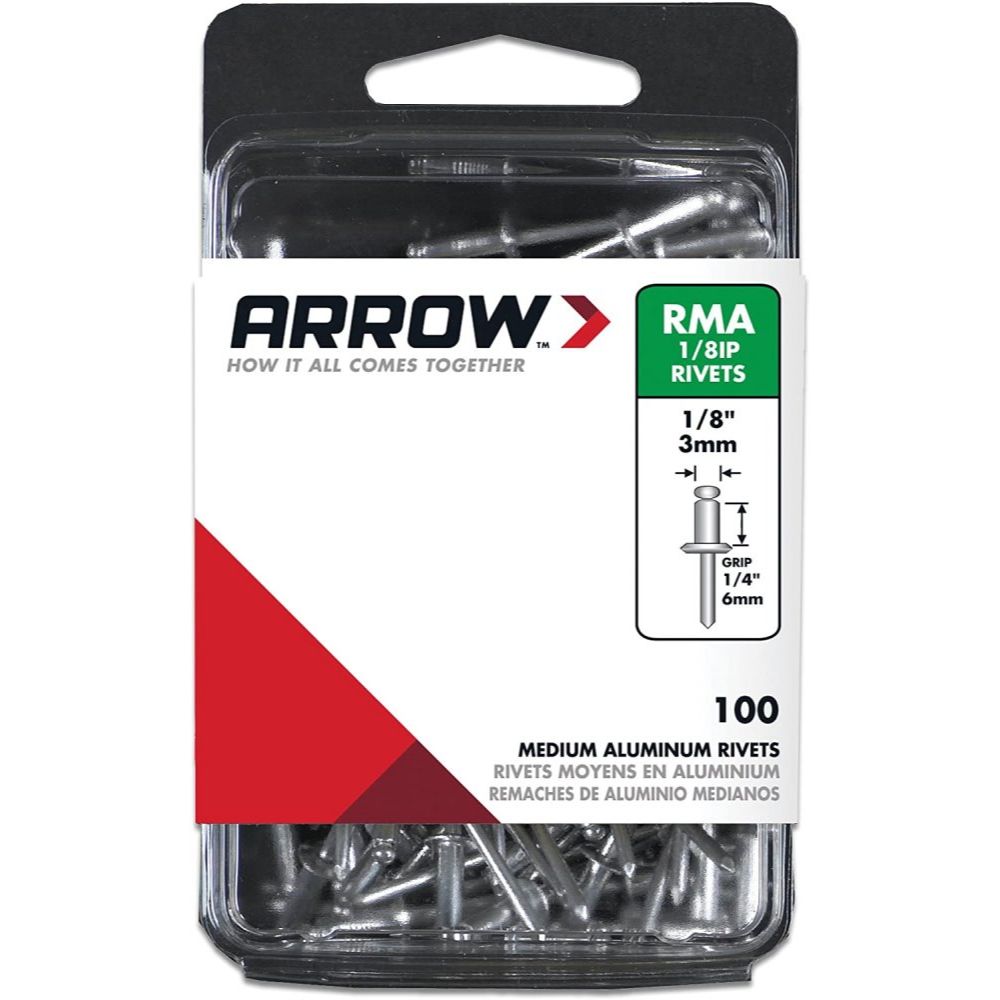 Arrow Fastener RMA1/8IP  1/8" x 1/4" Medium Aluminum Rivet 100 per Package
