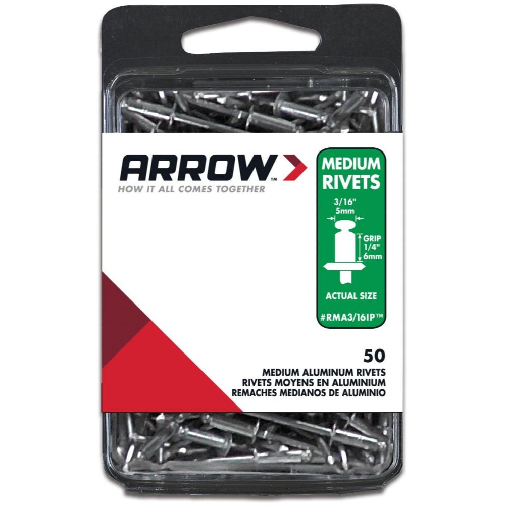 Arrow Fastener RMA3/16IP 3/16" x 1/4" Medium Aluminum Rivet 50 per Package Arrow Fastener RMA3/16IP 3/16" x 1/4" Medium Aluminum Rivet 50 per Package