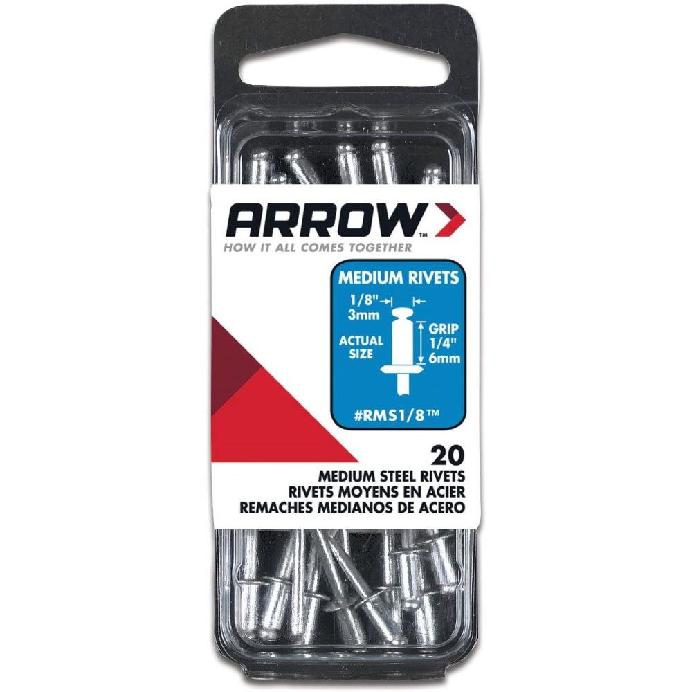Arrow Fastener RMS1/8  1/8" x 1/4" Medium Steel Rivet 20 per Package