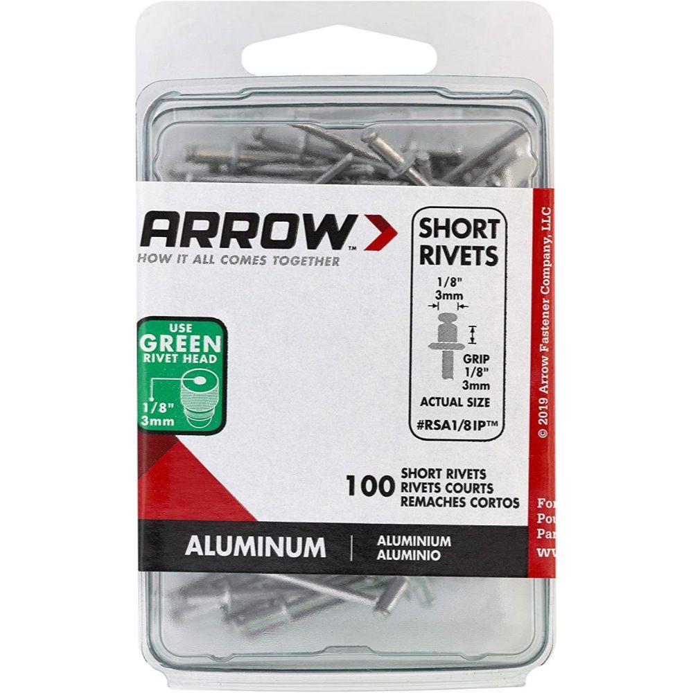 Arrow Fastener RSA1/8IP 1/8" x 1/8" Short Aluminum Rivet 100 per Package Arrow Fastener RSA1/8IP 1/8" x 1/8" Short Aluminum Rivet 100 per Package