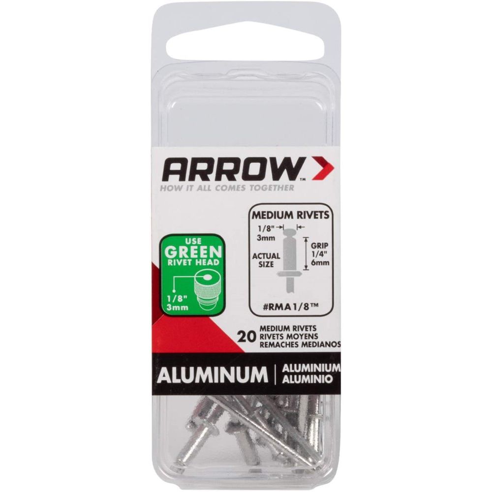 Arrow Fastener  RSAW1/8  1/8" X 1/8" Short Aluminum Rivet -White -25 per package