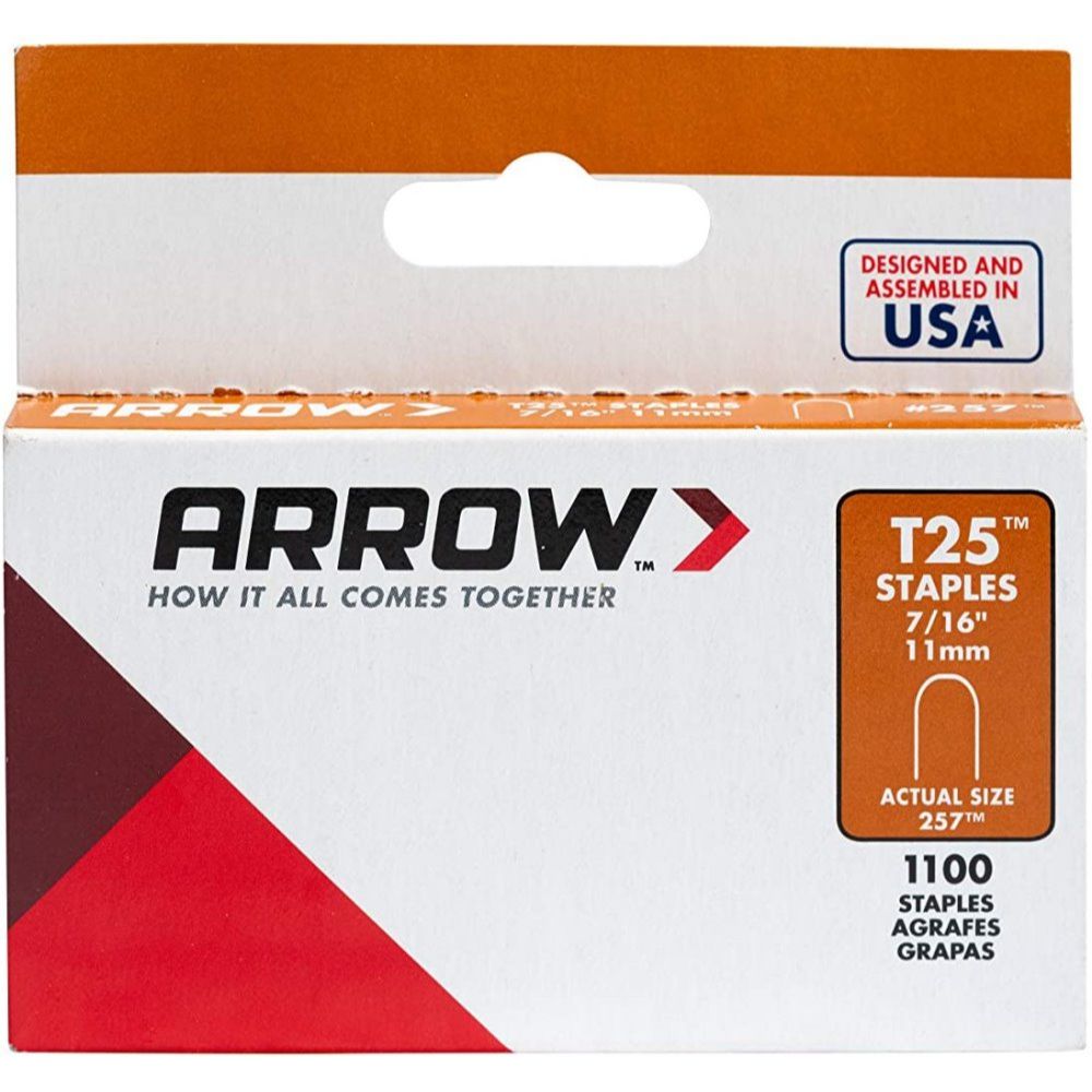 Arrow Fastener 257 T25 7/16" Leg Round Crown Staples 1100 per Package Arrow Fastener 257 T25 7/16" Leg Round Crown Staples 1100 per Package