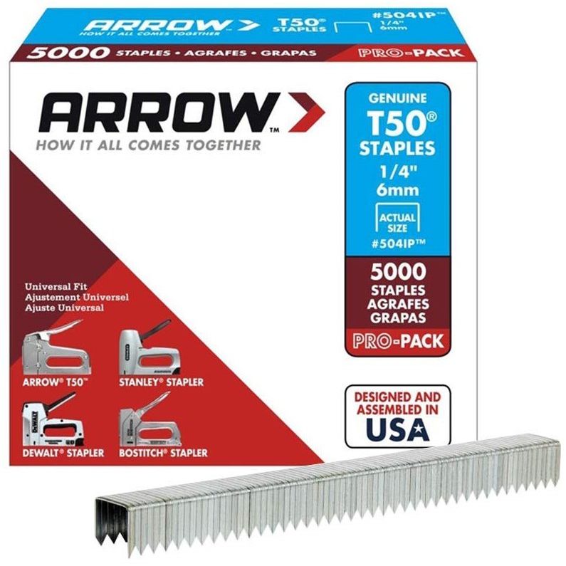 Arrow Fastener 504IP  T50 1/4" Heavy Duty Steel Staples 5000 per Package