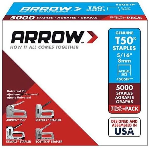Arrow Fastener 505IP  T50 5/16" Heavy Duty Steel Staples 5000 per Package