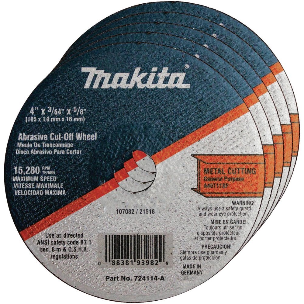 Makita 724114-A-25  4" with 5/8" Arbor Super Thin Cut-Off Wheels for Metal - 25 per Package