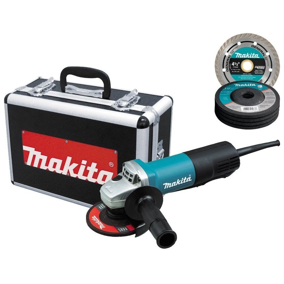 Makita 9557PBX1  4-1/2" Angle Grinder with Paddle Switch - 7.5 Amp - Includes Case and Grinding Wheel