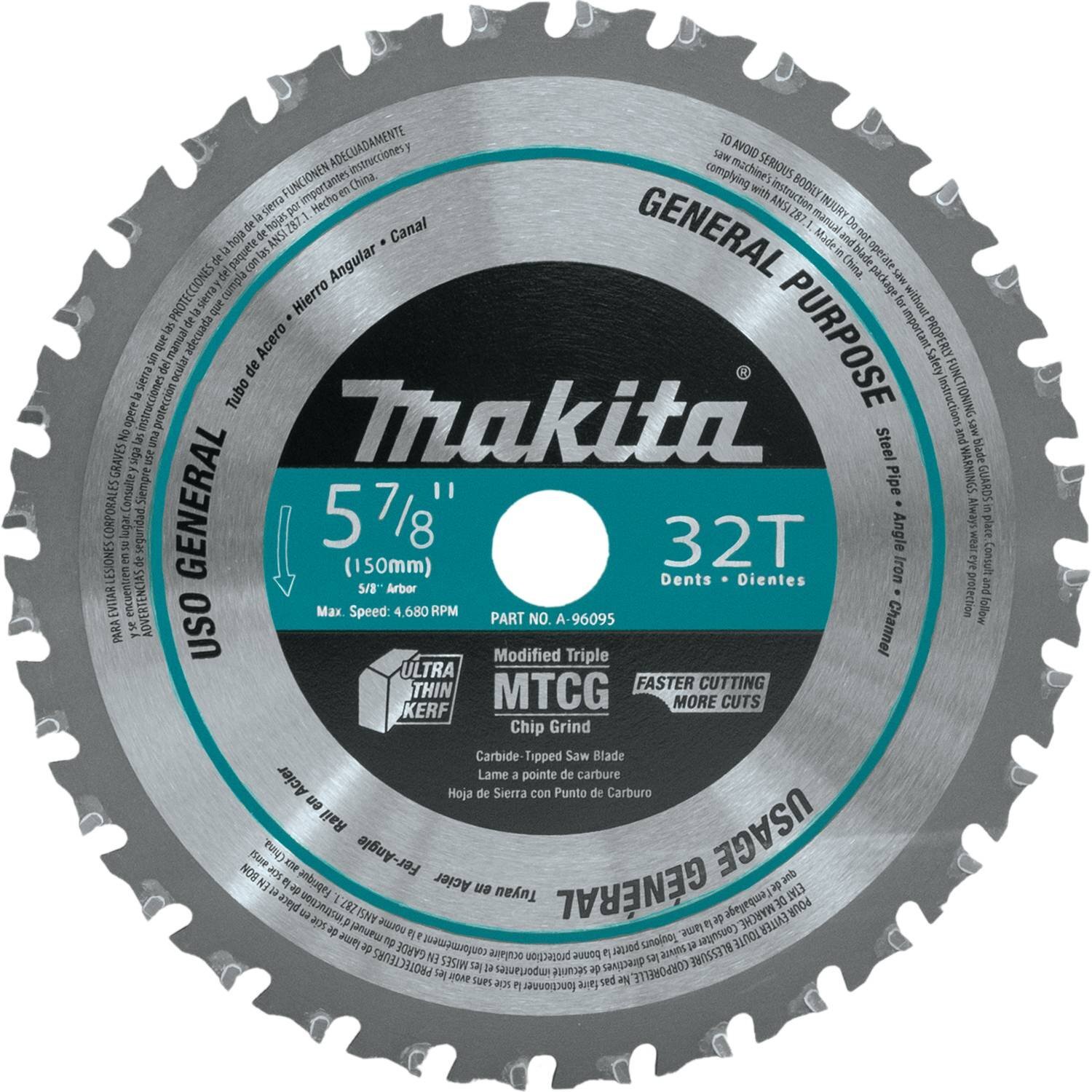 Makita A-96095 5-7/8" 32T Carbide Tipped Saw Blade, Metal/General Purpose Makita A-96095 5-7/8" 32T Carbide Tipped Saw Blade, Metal/General Purpose