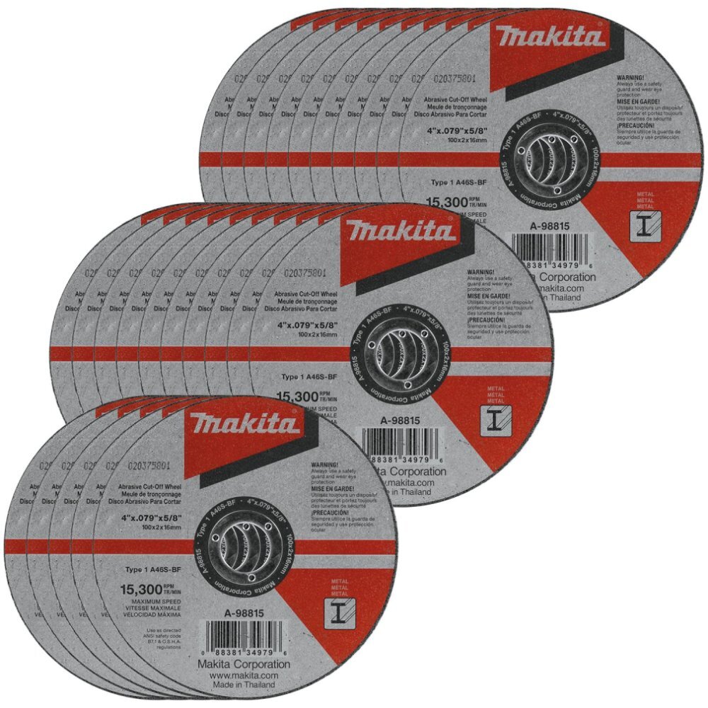Makita A-98815-25 Cut-Off Wheel, Metal, 4" x .100" x 5/8" 25 Per Package Makita A-98815-25 Cut-Off Wheel, Metal, 4" x .100" x 5/8" 25 Per Package