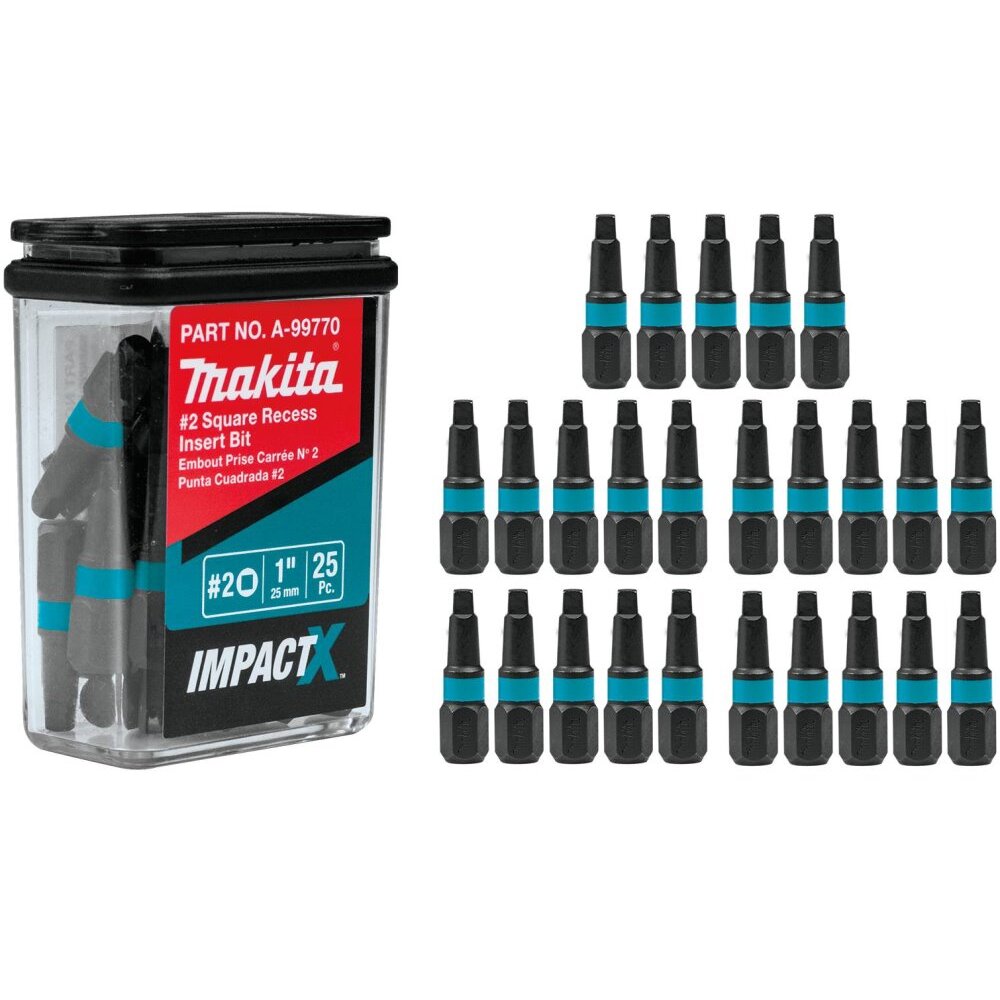 Makita A-99770 ImpactX #2 Square Recess 1" Insert Bit, 25 per package Makita A-99770 ImpactX #2 Square Recess 1" Insert Bit, 25 per package