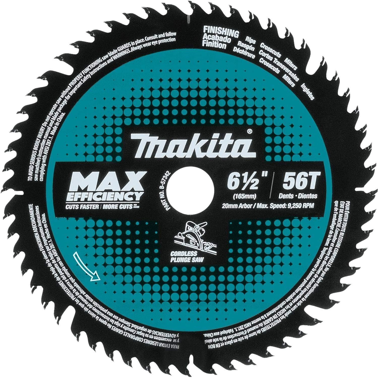 Makita B-57342 6-1/2" 56T Carbide-Tipped Max Efficiency Cordless Plunge Saw Blade Makita B-57342 6-1/2" 56T Carbide-Tipped Max Efficiency Cordless Plunge Saw Blade
