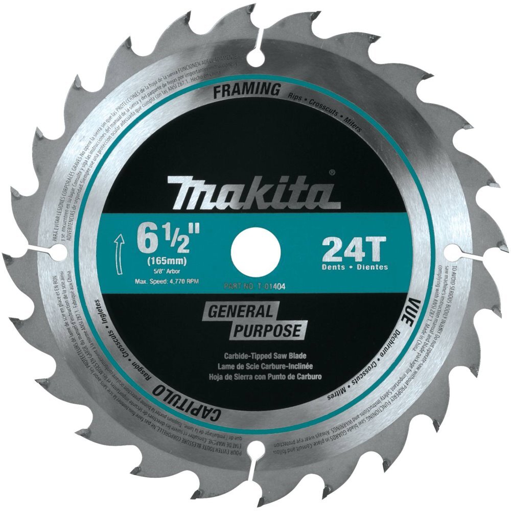 Makita T-01404  Carbide-Tipped 24T 6-1/2" Circular Saw Blade for Framing