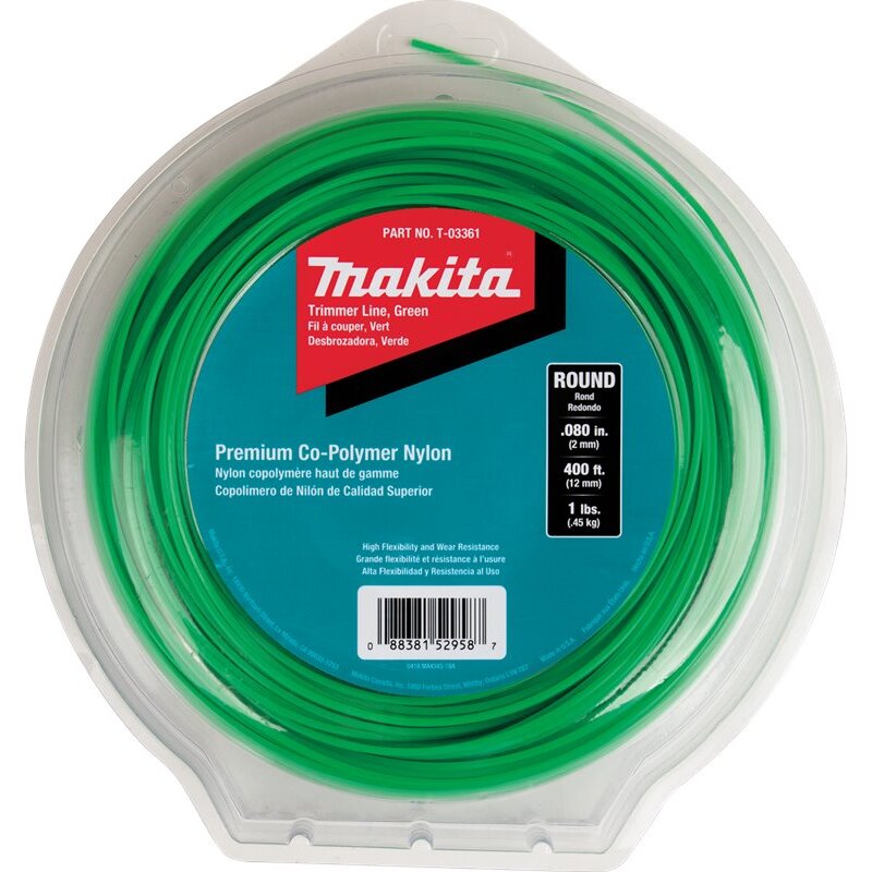 Makita T-03361 Round Trimmer Line, 0.080, Green, 400, 1 lbs. Makita T-03361 Round Trimmer Line, 0.080, Green, 400, 1 lbs.