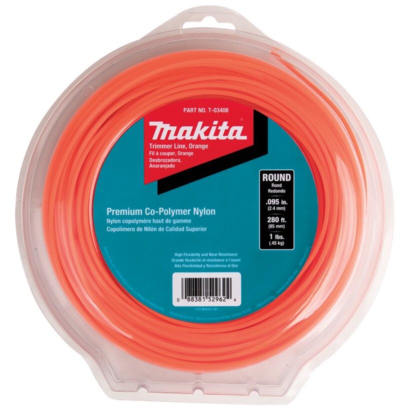 Makita T-03408 Round Trimmer Line, 0.095, Orange, 280, 1 lbs. Makita T-03408 Round Trimmer Line, 0.095, Orange, 280, 1 lbs.