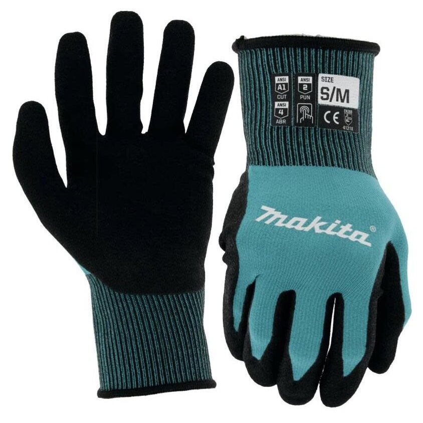 Makita T-04117  FitKnit Cut Level 1 Nitrile Coated Dipped Gloves (Small/Medium)