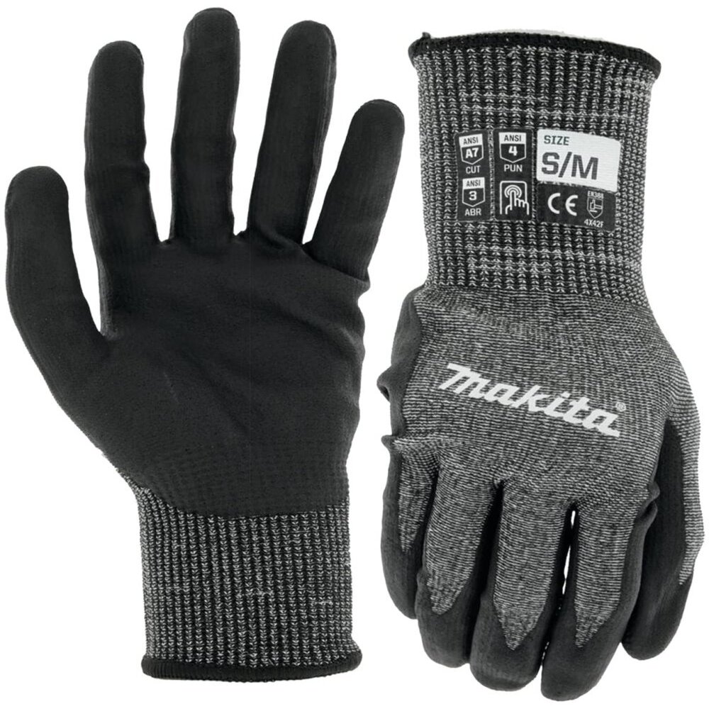 Makita T-04139  Advanced FitKnit Cut Level 7 Nitrile Coated Dipped Gloves (Small/Medium)