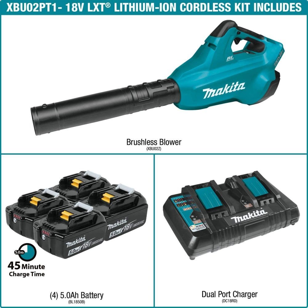 Makita XBU02PT1  36V (18V X2) LXT Brushless Blower Kit with 4 Batteries (5.0Ah)