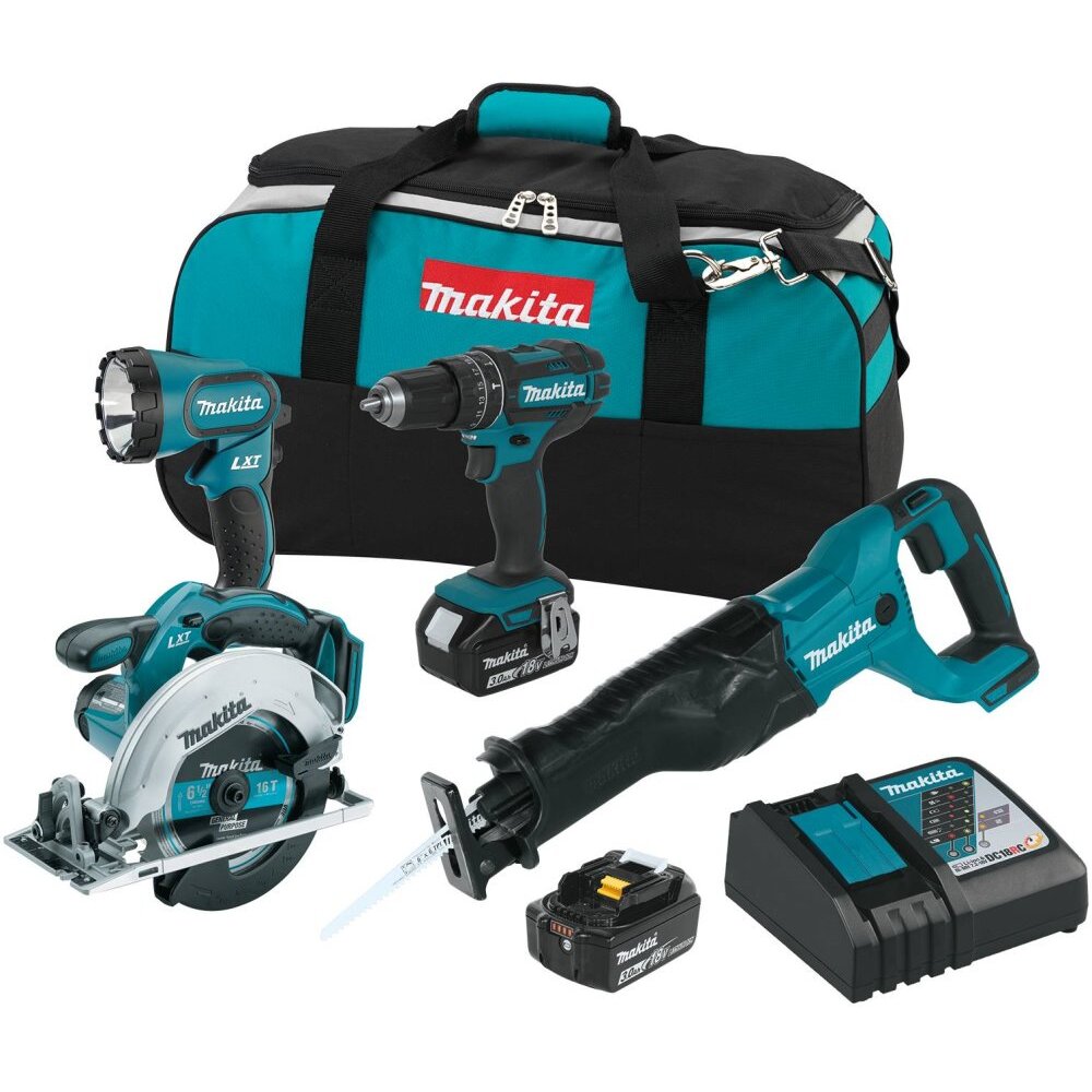 Makita XT442  18V LXT Lithium-Ion Cordless 4-Piece Combo Kit Hammer Drill-Driver, Circular Saw, Reciprocating Saw and Flashlight (3.0Ah)