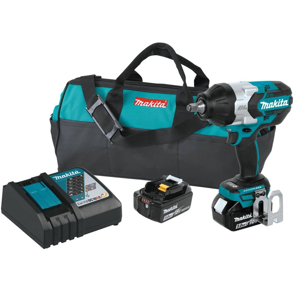 Makita XWT08T  18V LXT Lithium-Ion Brushless Cordless High Torque 1/2" Square Drive Impact Wrench Kit with Friction Ring Anvil (5.0Ah)