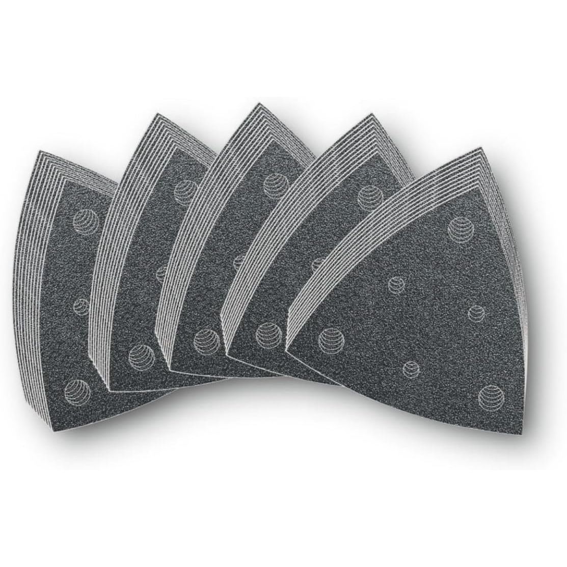 Fein 6-37-17-109-03-5 Assorted Triangular Hook & Loop Sanding Sheets w/Dust Extraction Holes - 50 per Box 10 Ea: 60/80/120/180/240 Grits (63717109035) Fein 6-37-17-109-03-5 Assorted Triangular Hook & Loop Sanding Sheets w/Dust Extraction Holes - 50 per Box 10 Ea: 60/80/120/180/240 Grits (63717109035)